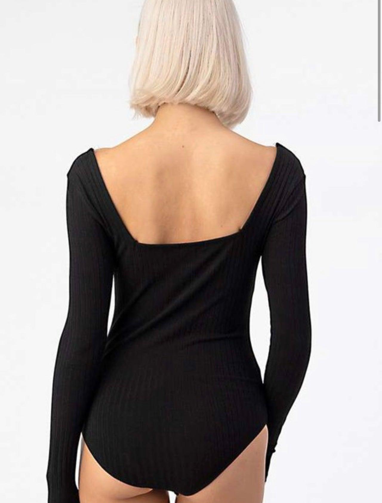 Square Neck Rib Knit Bodysuit - BeLoved Boutique 
