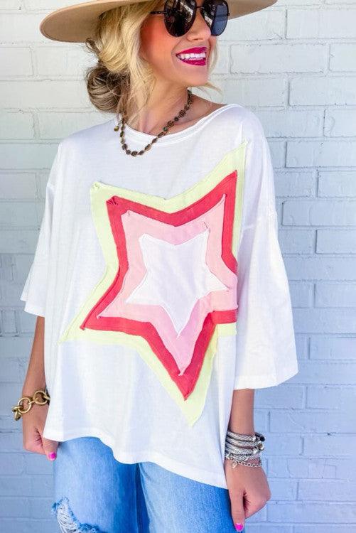 Star Patch Oversized Tee - BeLoved Boutique 