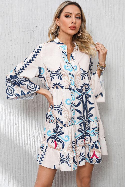 Tribal Buttoned Mini Dress - BeLoved Boutique 