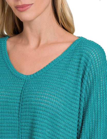 V-Neck Jacquard Sweater - BeLoved Boutique 
