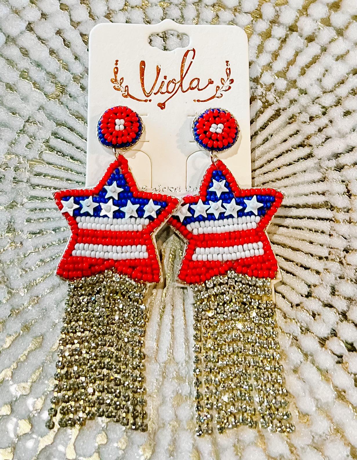 American Flag Star Bead Earrings - BeLoved Boutique 