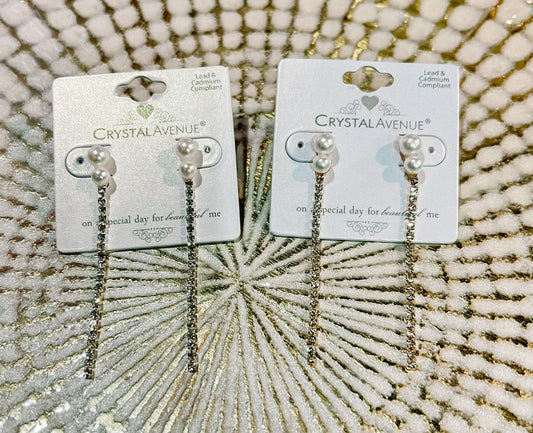 Pearl Rhinestone Dangle Earrings - BeLoved Boutique 